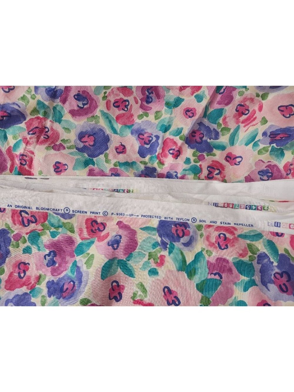 Vintage Bloomcraft watercolor floral screen print Water/Stain Repellent 4 yds